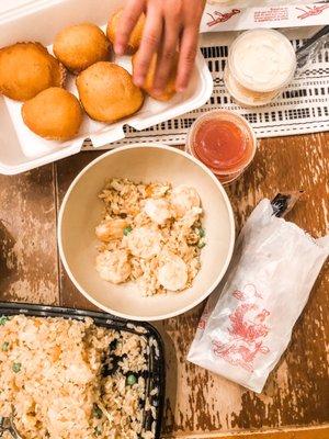 Kid-friendly Shrimp Fried Rice, donuts