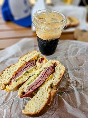 Pastrami bagel and nitro coffee