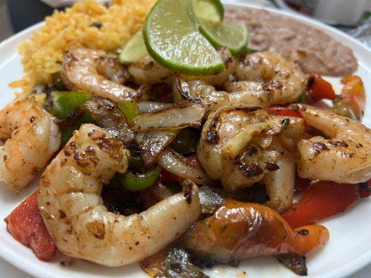 The shrimp fajitas freshly made by the cooks