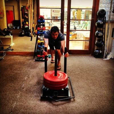 Pushin the power sled at synergy fitness !