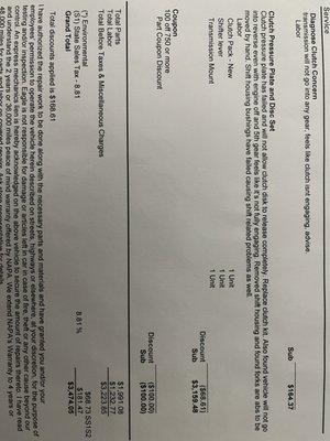 Invoice for Clutch Replacement