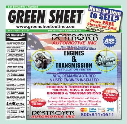 The San Bernardino Green Sheet Over 18,000 Green Sheet Readers Each Week!