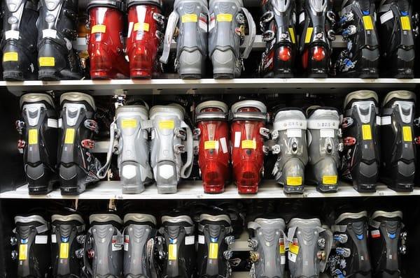 Rental boots in our Vail ski rental shop.