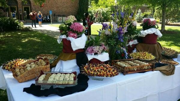 Cookies and fruit kebabs for 1100 guests.