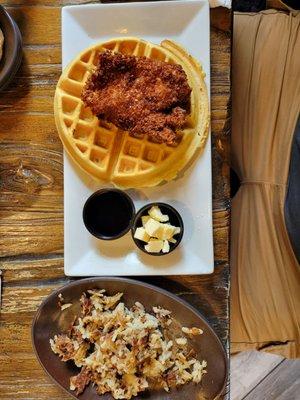 Chicken and Waffles with a side of hashbrowns