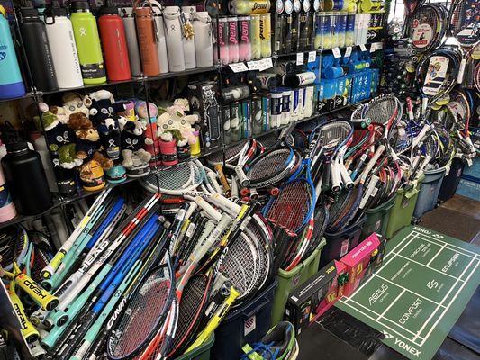 Pile of racquets to pick through