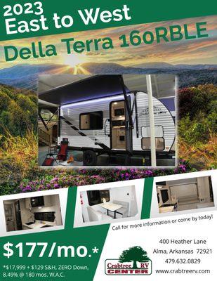 At East to West, RV's are built for every adventure.  The Della Terra travel trailers, are designed with your comfort and convenience