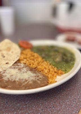 Chile Verde plate for Lunch. They have gained a regular customer here!