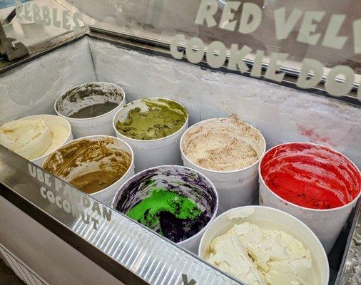 The ice cream fridge with lots of selections