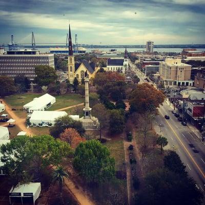 View of the monument and the park from the Francis Marion hotel.