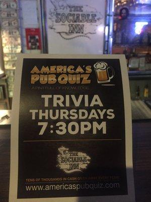 Trivia every Thursday night