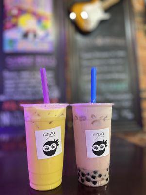 Mango milk tea and strawberry milk tea