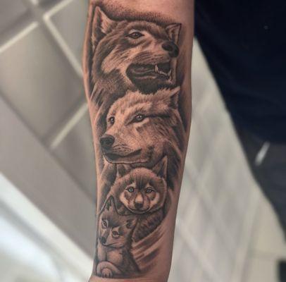 Tattoo, wolves, family, wolf pack