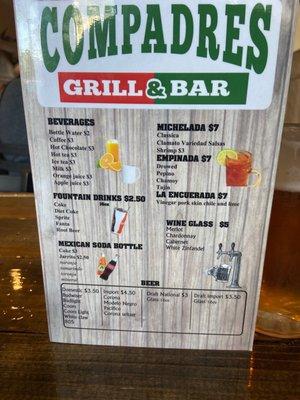 Bar menu