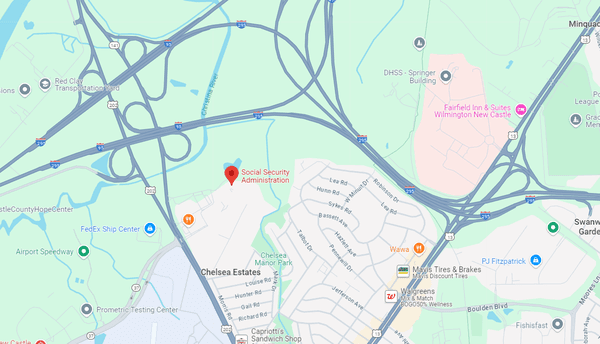 Map showing office location = 920 E. Basin Road, New Castle, DE 19720