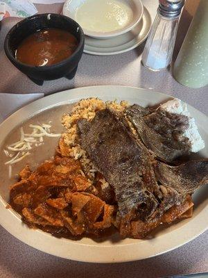 Chilaquiles Rojos with Steak