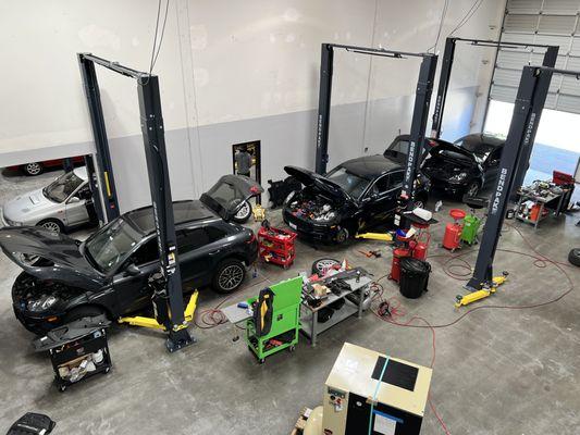 Porsche Macans being serviced in our main shop.