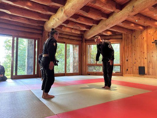 Rei (Bowing) before a roll with Professor Roy Dean.  Bowing before training reflects a sign of respect.