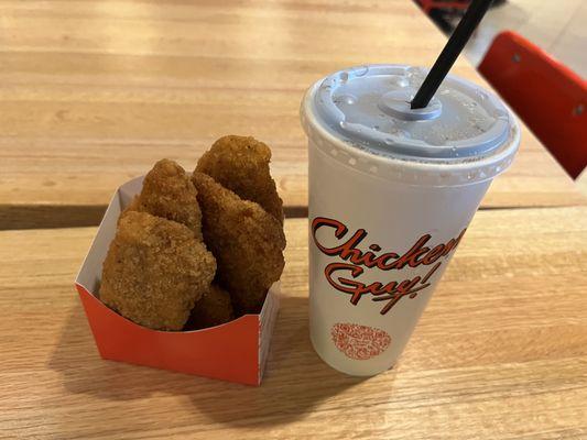 chicken tenders and $6 soda