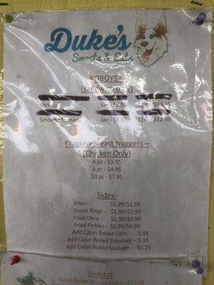 Dukes menu