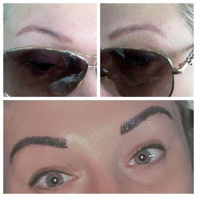 Before, top two, previous microbladed 2 years ago.  Faded and uneven.