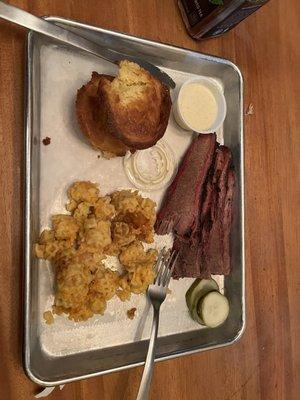 6oz Brisket, corn bread muffins, baked mac n cheese