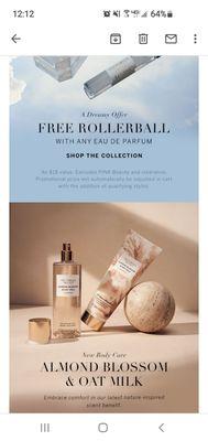 Free Purse Rollerball Perfume with New Scent purchase. + "Almond Blossom & Oat Milk"  7/28/2021