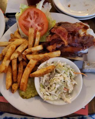 BBQ Burger with Fries and Cole Slaw