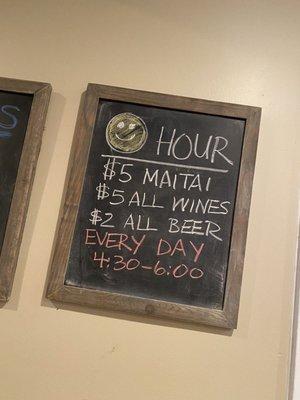 11/26/2021 happy hour every day from 4:30-6pm