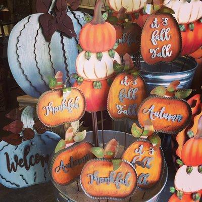 Round Top pumpkins are yard art to decorate your lawn for the holidays.