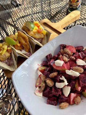 Fish tacos, beet salad