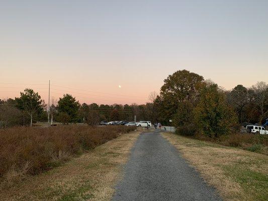 Walking trail at Garrard Landing Park near lake and meadows