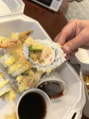 Inside of the avocado tempura