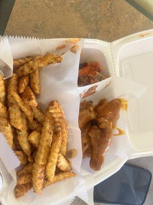 Buffalo lemon pepper/ honey gold & Cajun fries