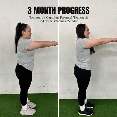 **Three-Month Progress Update**   Trained by Certified Personal Trainer and Co-Owner Veronica Zeledon at The Fitness Bureau.