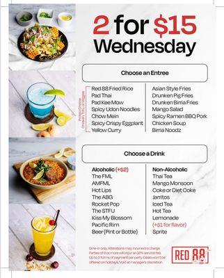 Wednesday 2 for $15 menu