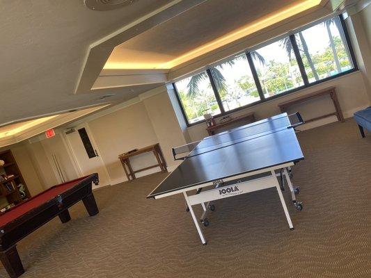 mezzanine pool and ping pong room