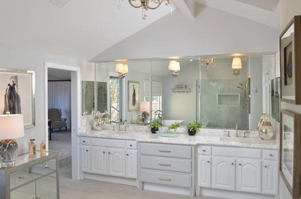 With the wall removed to the right as you walk in, this award-winning Danville bathroom is now an open and airy retreat.