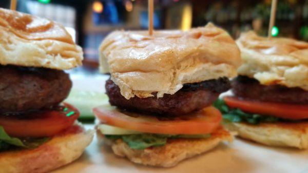 Lamb sliders with a sweet fig jam, on toasted bun is cooked medium, juicy and tasty.