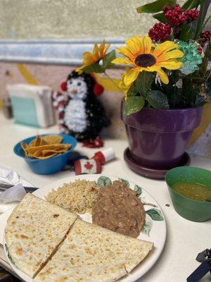 Quesadilla with bean and rice