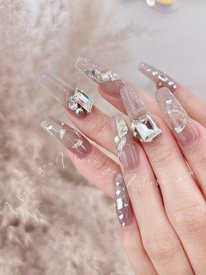 Nails extensions with crystals jewelry on top!