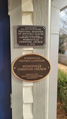 Morrisville Christian Church historical plaque