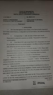 Washington State Department of Health Case No. M2013-121 against Doctor Manogaran.   This is public record and can be looked up on DOH web