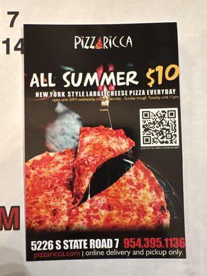 All Summer $10 Large Cheese Pizza Flyer