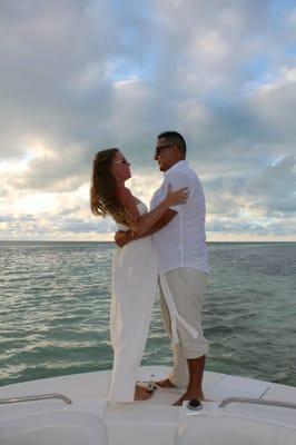 I officiated a wedding at sunset on the bow of my boat.