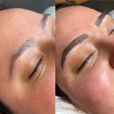 Combo brow (microblading + shading) before and after