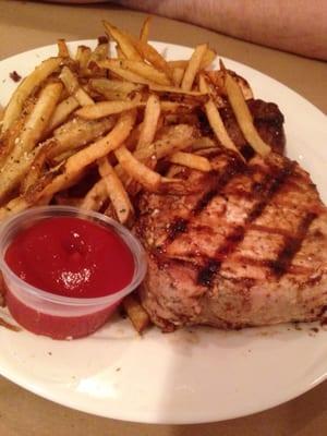 Mixed Grill entrée with fries (grilled pork chop, petite filet, grilled chicken strip)