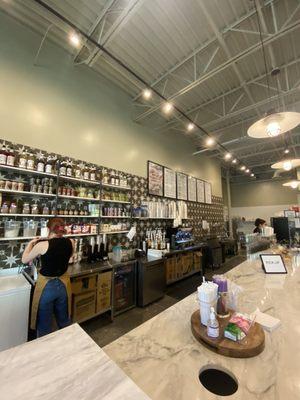 Behind the counter-yummy syrups and flavors