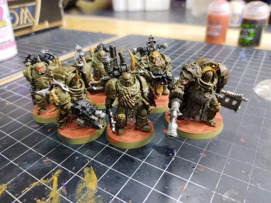 The Warhammer 40K: Kill Team Death Guard miniatures that Mike at Gamer's Haven helped me paint.