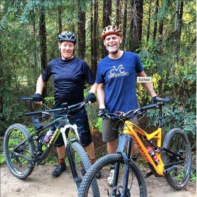 Shop owner, John Kos, shredding the UCSC trails with 90's CVC's racing buddy Scott D.